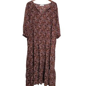 Natural Life Maxi Dress L/XL Floral Long Sleeve 100% Rayon India